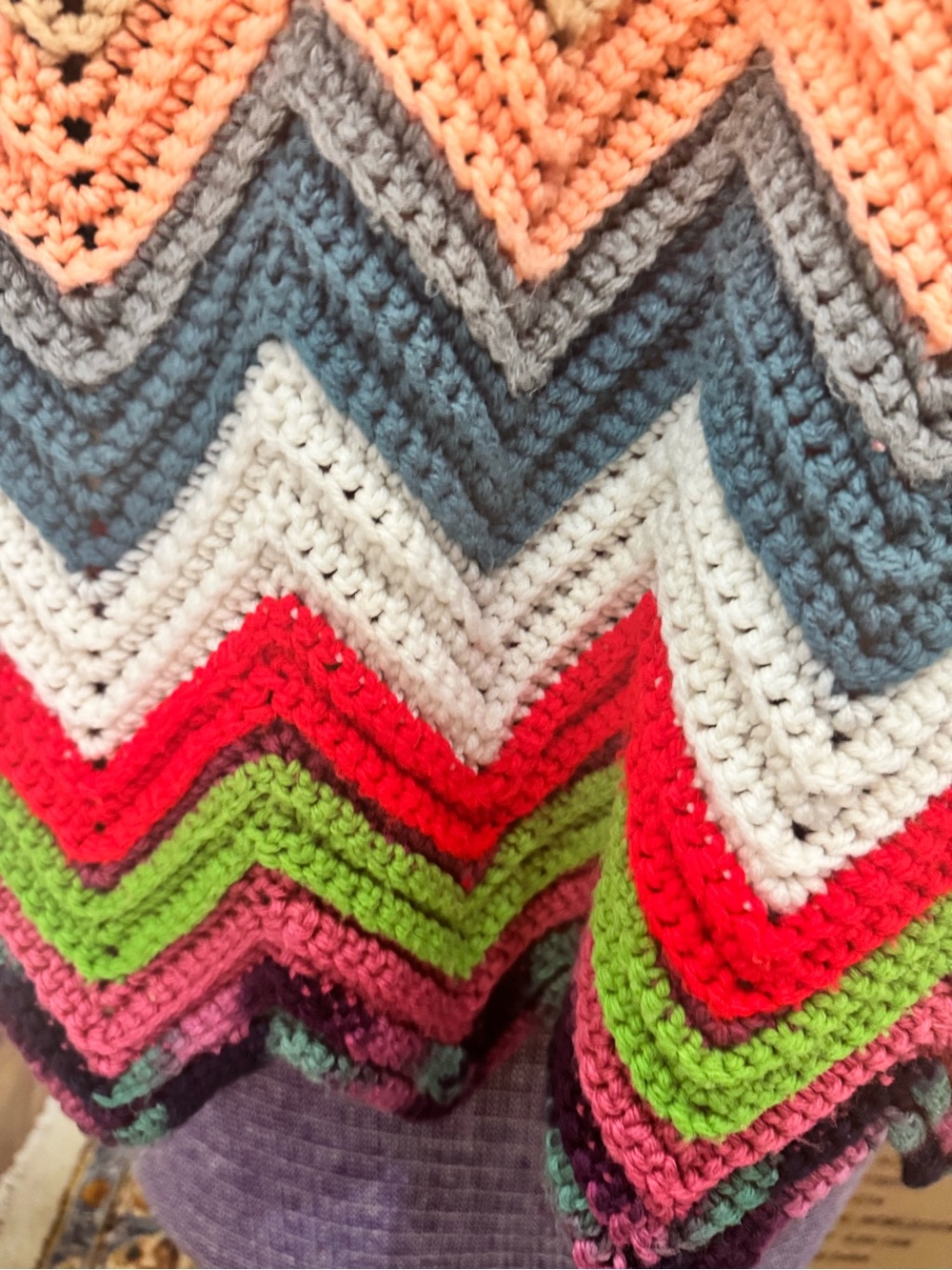 Multicolor Zigzag Crochet handmade vintage couch throw, great colors!! - Picture 2 of 4
